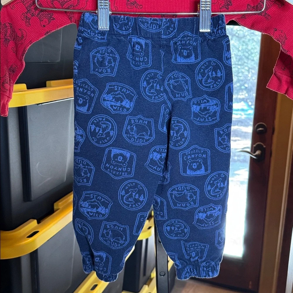 Carter’s Red Thermal Henley Bodysuit & Blue Animal Jogger Pants Set | 24 Months